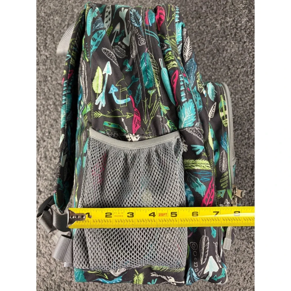 LL Bean Deluxe Book Pack Backpack Black Multi Feather Arrow Print School Bag